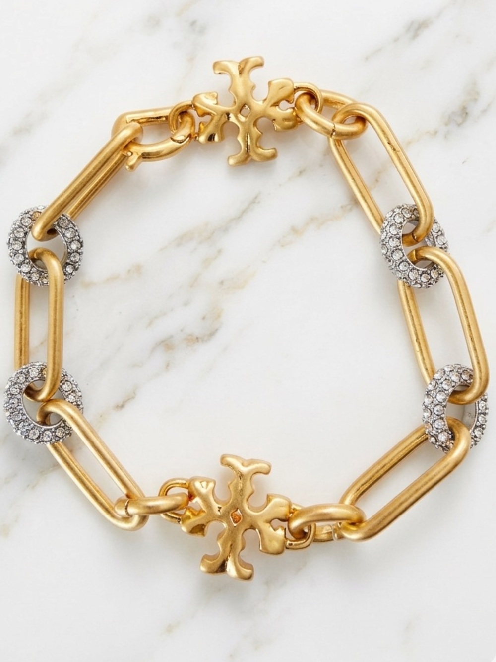 Tory Burch | Gold Plated and Pave Crystal Accent Bracelet | 7 inches